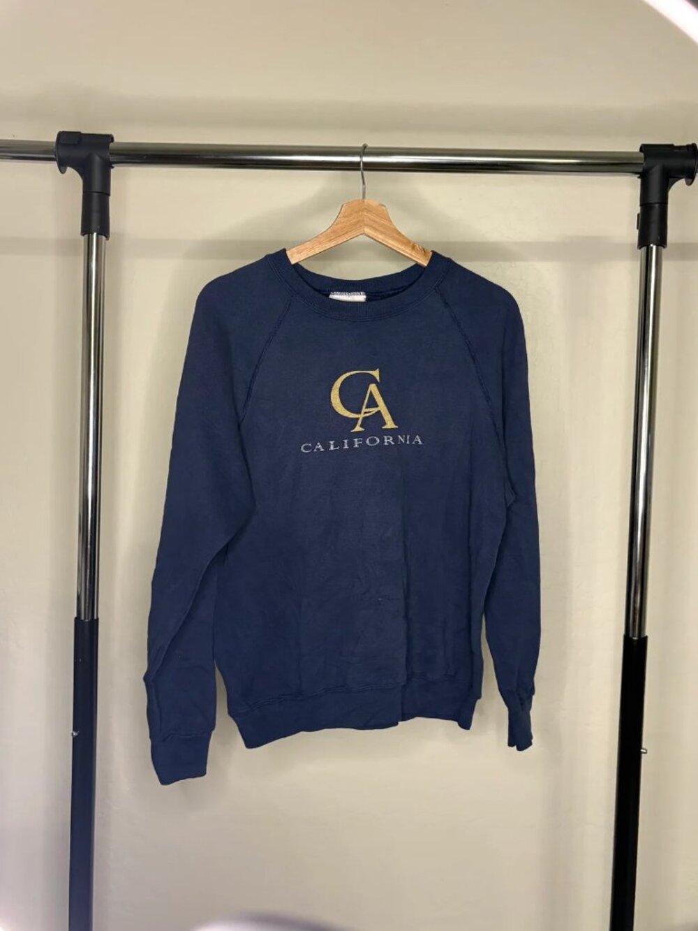 Vintage 90s Lee California Raglan Crewneck Sweatshirt Navy Gold CA Logo Made USA